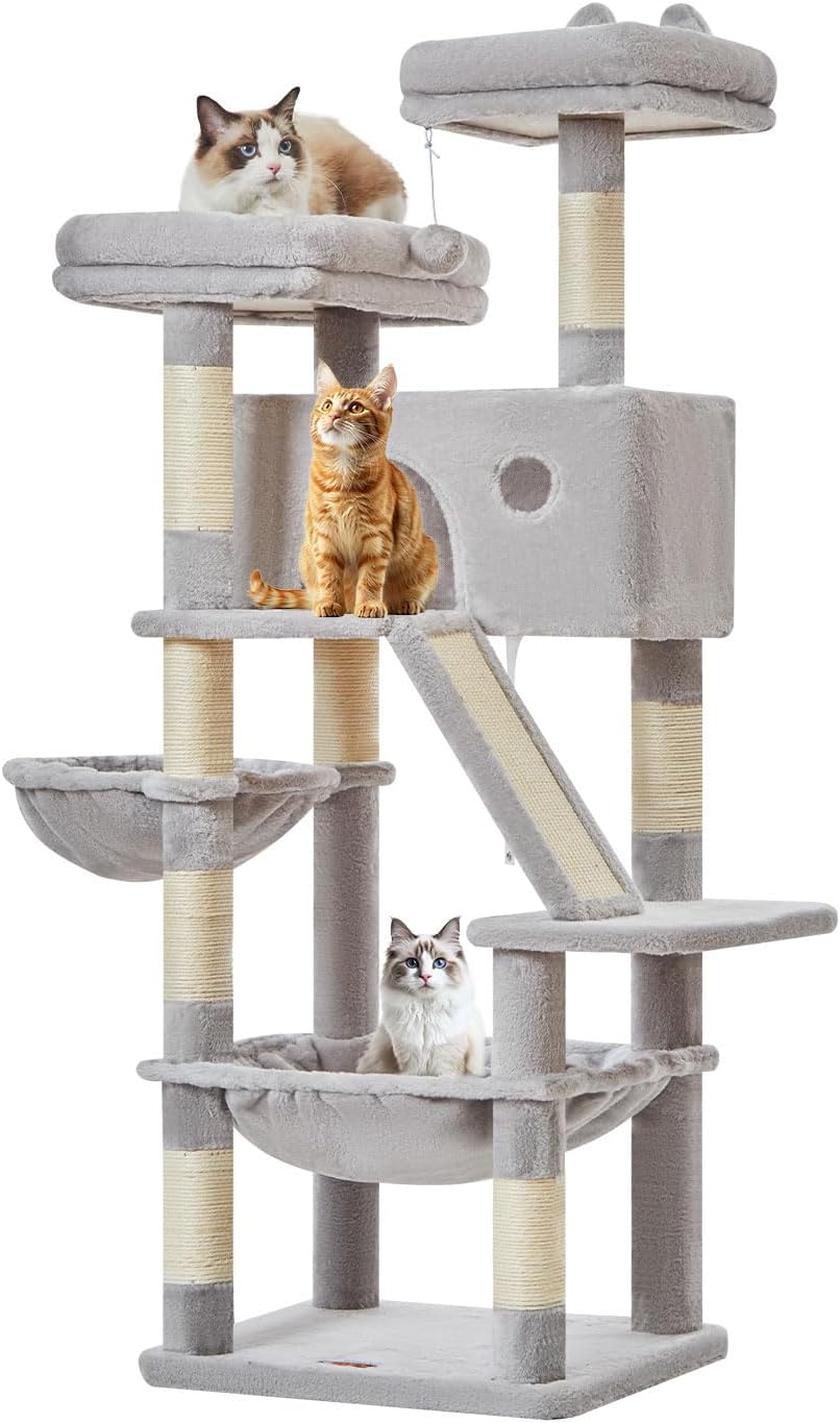 Taoqimiao Sturdy Cat Tree, 58In Cat Tower for Indoor Cats Large Adult