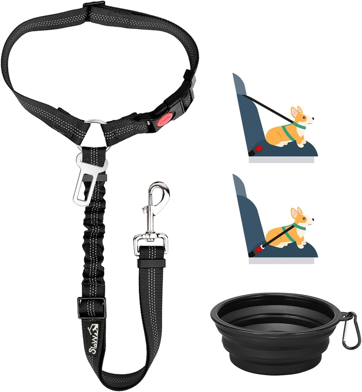 Lukovee Dog Car Seat Belt, 2 Pack, Headrest Restraint, Headrest+Clip+1 Bowl