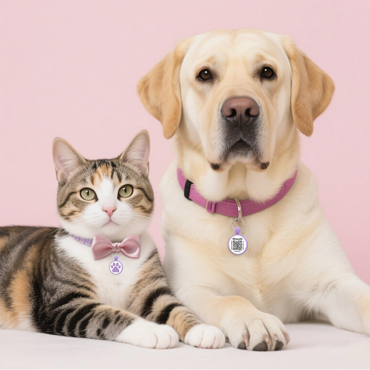 QR Code Cat Tag, Modifiable Online Profile, Multiple Emergency Contact, Silicone Cat Tag, Lightweight, Waterproof, No Jinging, Collar Accessories (Medium to Large Breeds - 1.25", Purple)