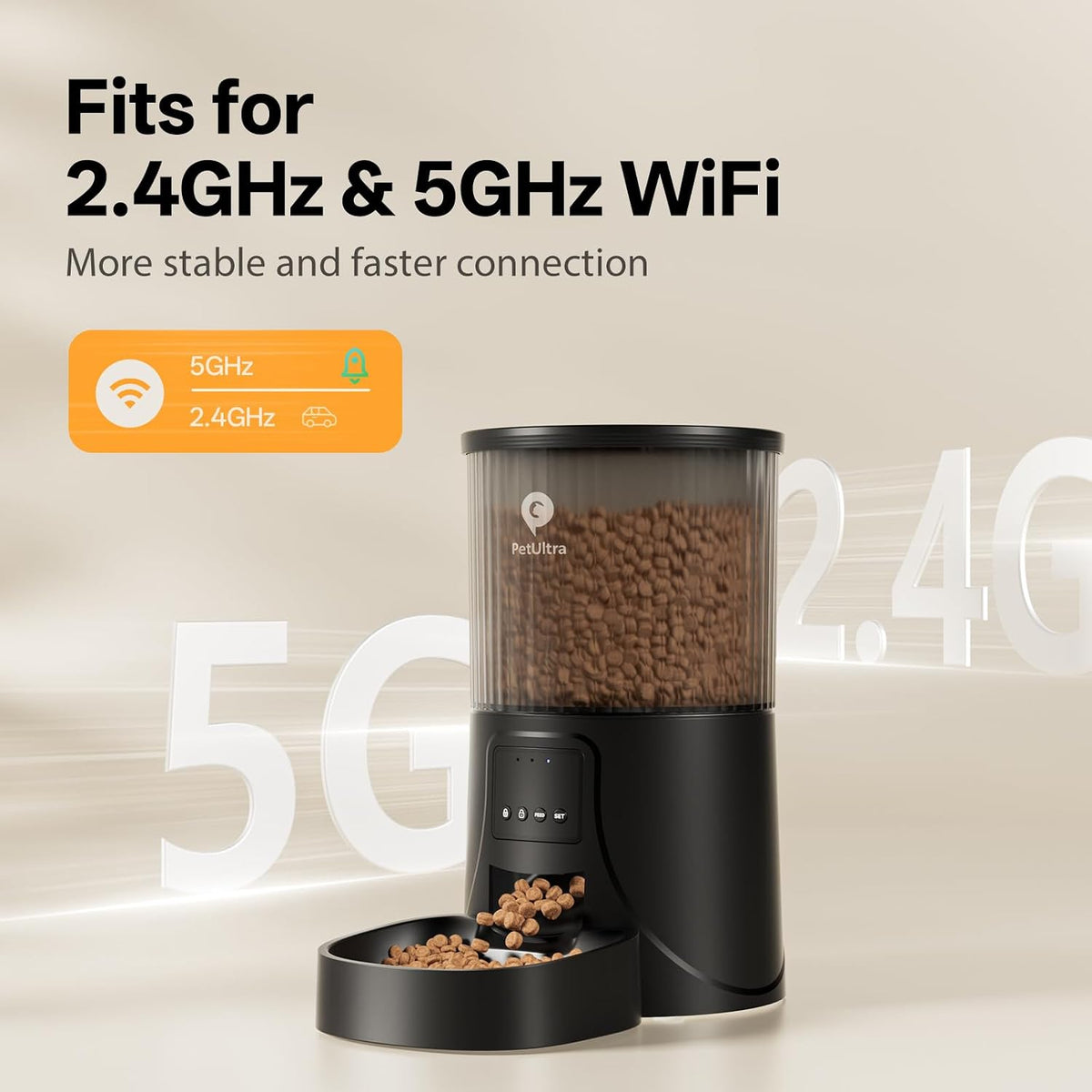PETULTRA Automatic Cat Feeder 5Ghz WiFi APP Control Cat Food Dispenser