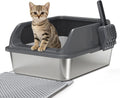 Stainless Steel Litter Box with Lid, Enclosed Metal Cat Litter Box with Built-in Carry Handle & 120° Flip-Top (Dark Gray, Small)
