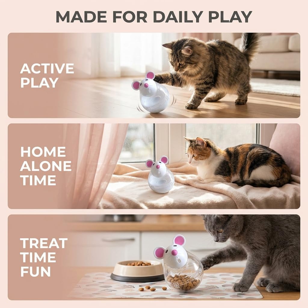 Beige Interactive Cat Toy, Mouse Shape Treat Dispenser, Food Storage Holder for Indoor Cats and Kittens, Cat Mice and Animals Toys for Pet Increases IQ Interactive & Food Dispensing