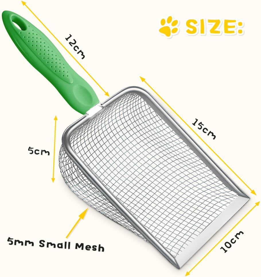 Metal Cat Litter Scoop,Sturdy Litter Cleaner Corner Shovel,Stainless Steel Mesh Litter Shovel,Easy to Clean Reptile Terrarium Sand Waste(Green)-Christmas