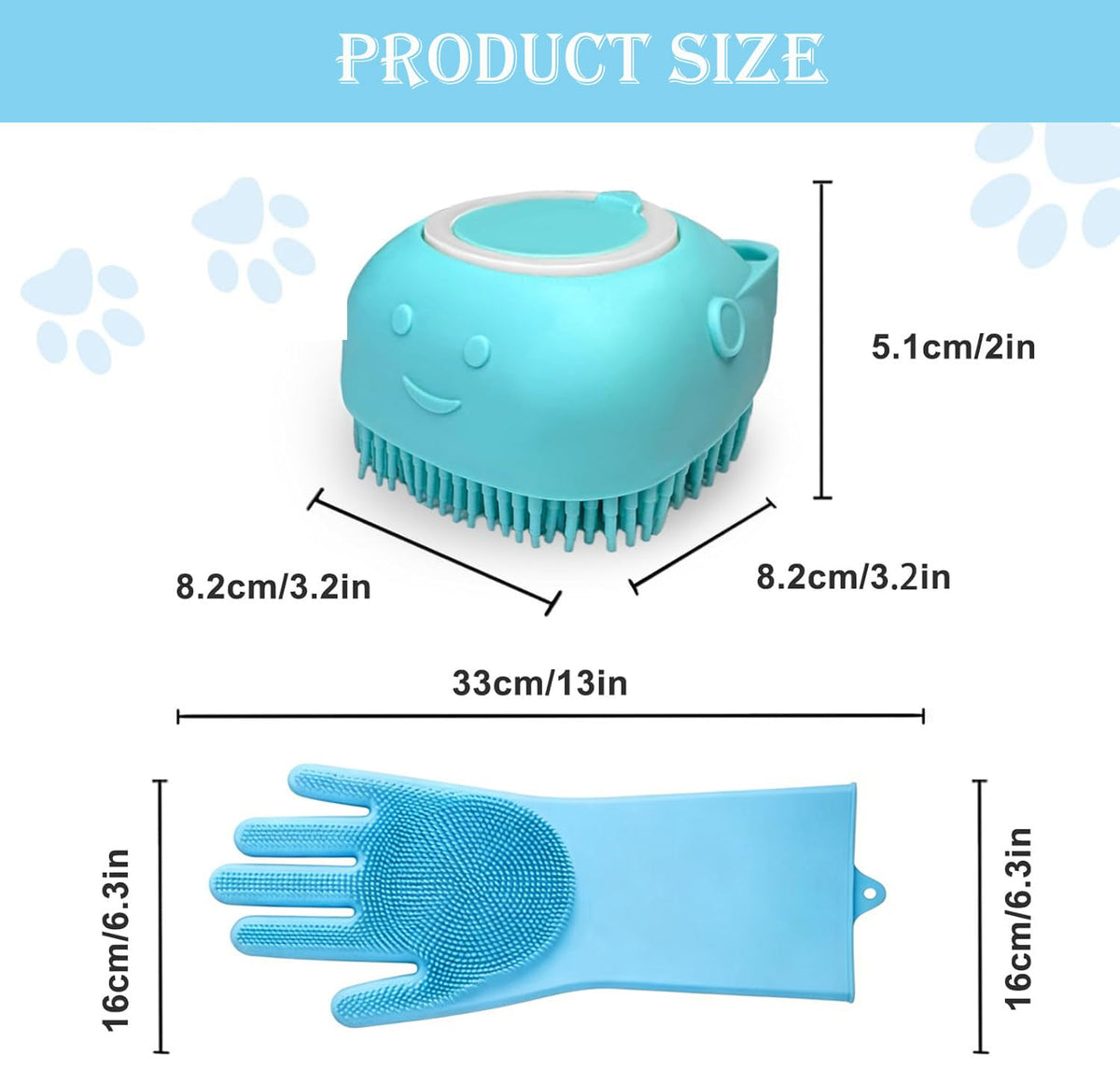 Dog Bath Glove Brush Set, 2PCS Silicone Pet Bathing Gloves with Shampoo Dispenser Scrub Brush, Gentle Massage & Hair Removal Grooming Tool for Dogs Cats Puppy Shower
