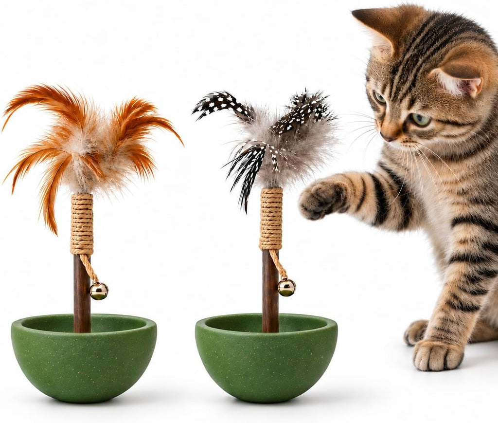 2-Piece Feather Tumbler Cat Toy with Catnip & Bell with Silvervine Stick