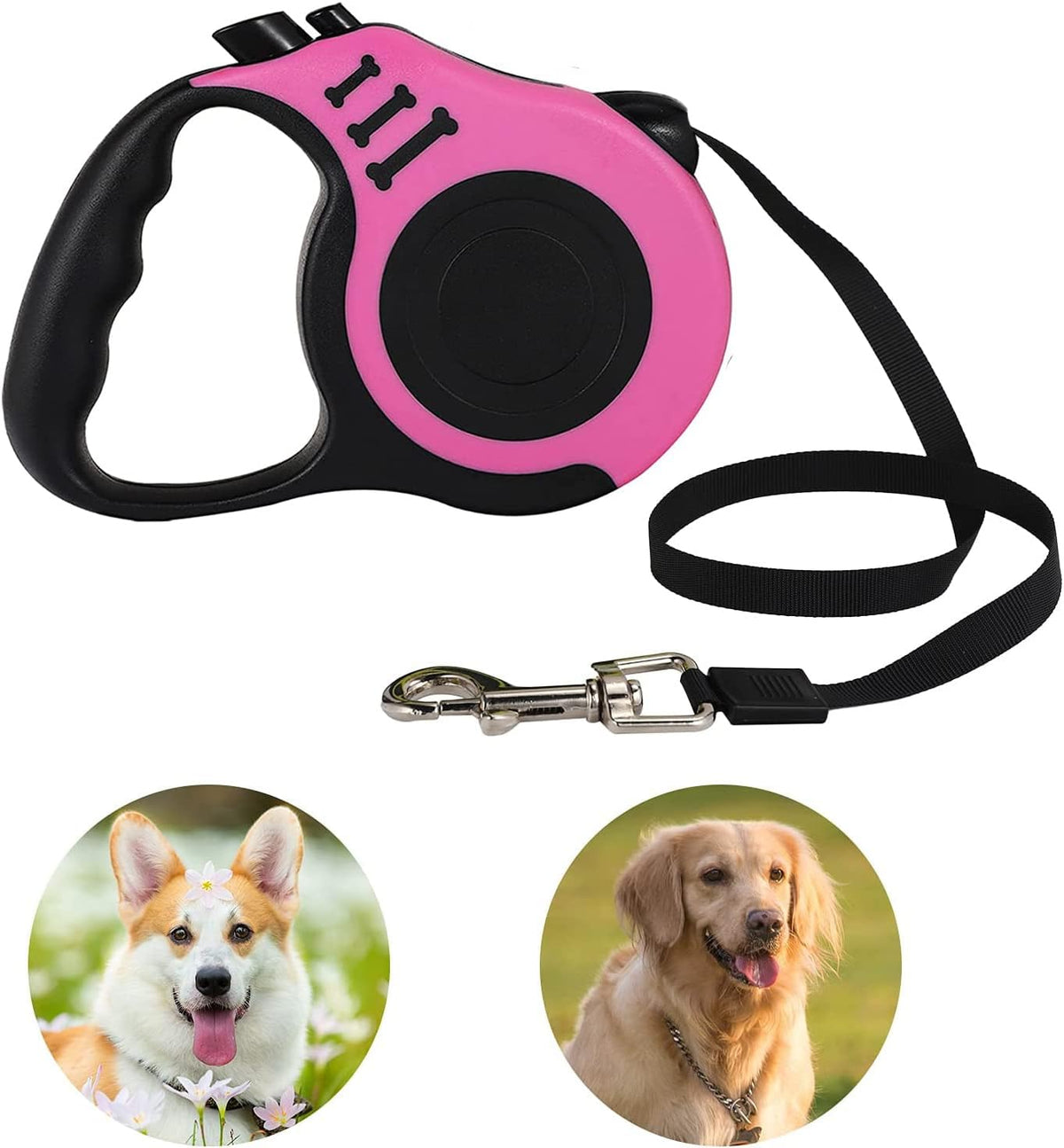 Retractable Dog Leash, Heavy Duty 10FT Leashes, Pink