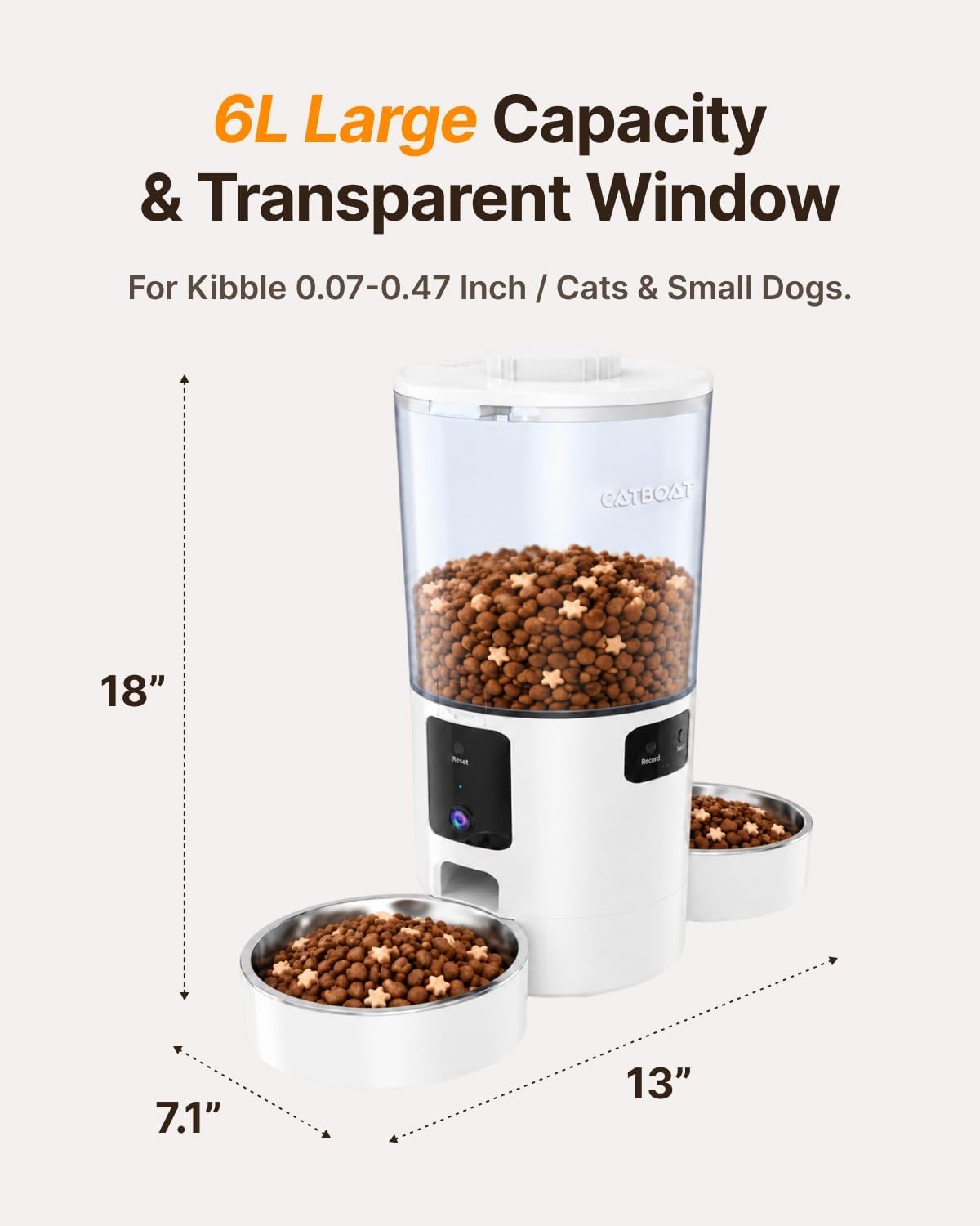 Dual-Camera Automatic Pet Feeder with 2 Bowls, 6L Smart Feeder for 2 Cats