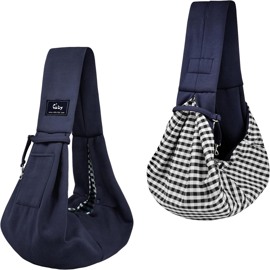 CUBY Dog and Cat Sling Carrier - Hands Free Reversible Small Pet Sling Carrier Bag - Soft Pouch and Tote Design - Suitable for Puppy, Small Dogs Cats Outdoor Travel(Classic Blue)
