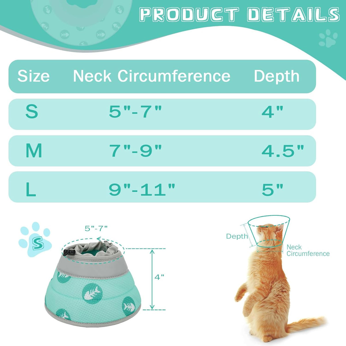 Cat Cone Collar Soft Elizabethan Collar for Surgery Recovery - Adjustable for Small and Large Cats Kittens to Stop Licking
