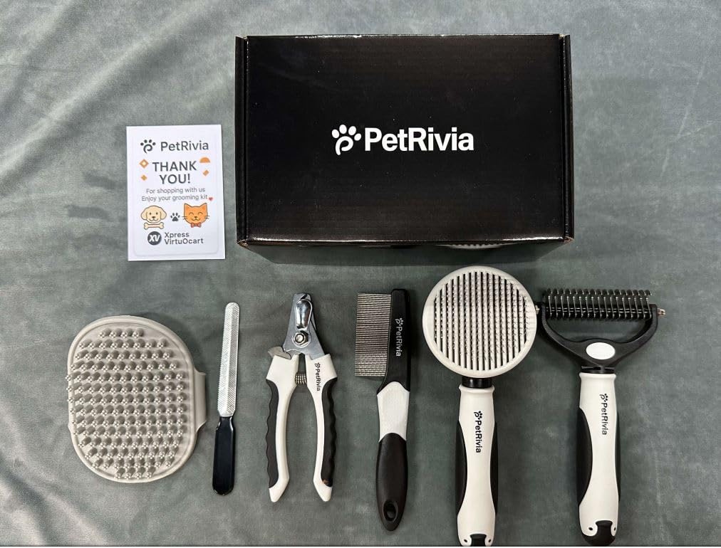 6-in-1 Pet Grooming Kit – Dog Grooming Kit with Undercoat Rake, Slicker Brush, Flea Comb, Nail Clippers & Grooming Glove – Complete Cat & Dog Grooming Tool Set for Shedding Control