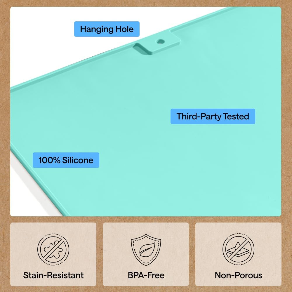 GORILLA GRIP Cat Litter Mat, Dual Layer Silicone Tray, 24x15, Turquoise