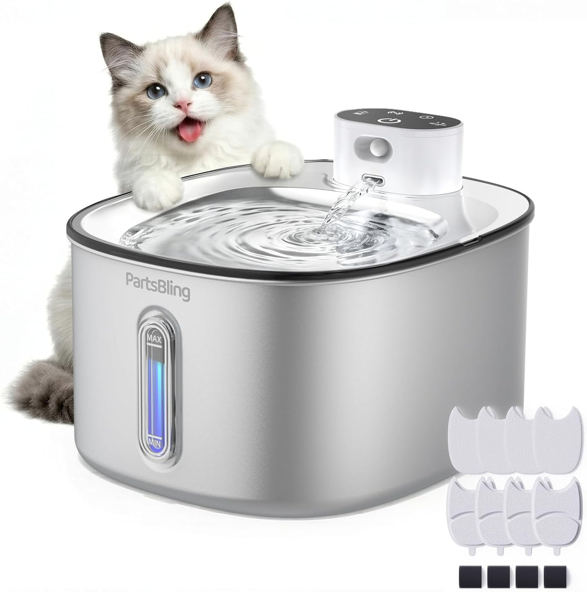 PartsBling Stainless Steel Cat Water Fountain, 4.2L/142 oz