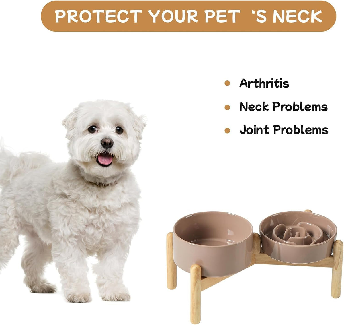 Havniva Elevated Slow Feeder Dog Bowls, 6.1 in Ceramic Slow Feeder Bowl Set