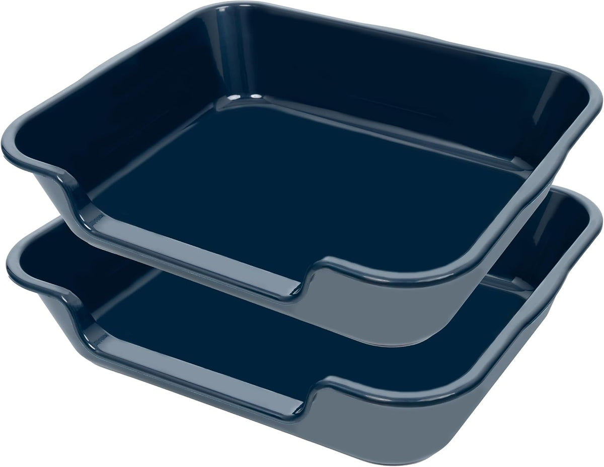 Extra Large Low Entry ABS Cat Litter Box, Dark Blue, 24" L x 20" W, 2 Pack | Durable low entry litter box, non-stick, odor-free, ideal for seniors, kittens, rabbits, large cats and multi-pet homes.