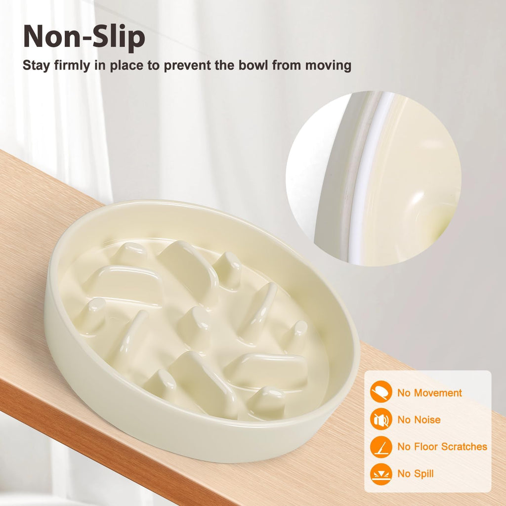 Ceramic Slow Feeder Dog Bowl, 2 Cups Maze Puzzle Dish to Slow Down Eating