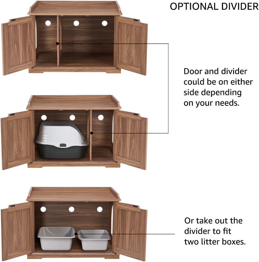 unipaws Cat Litter Box Enclosure Furniture, Hidden Litter Box Cover