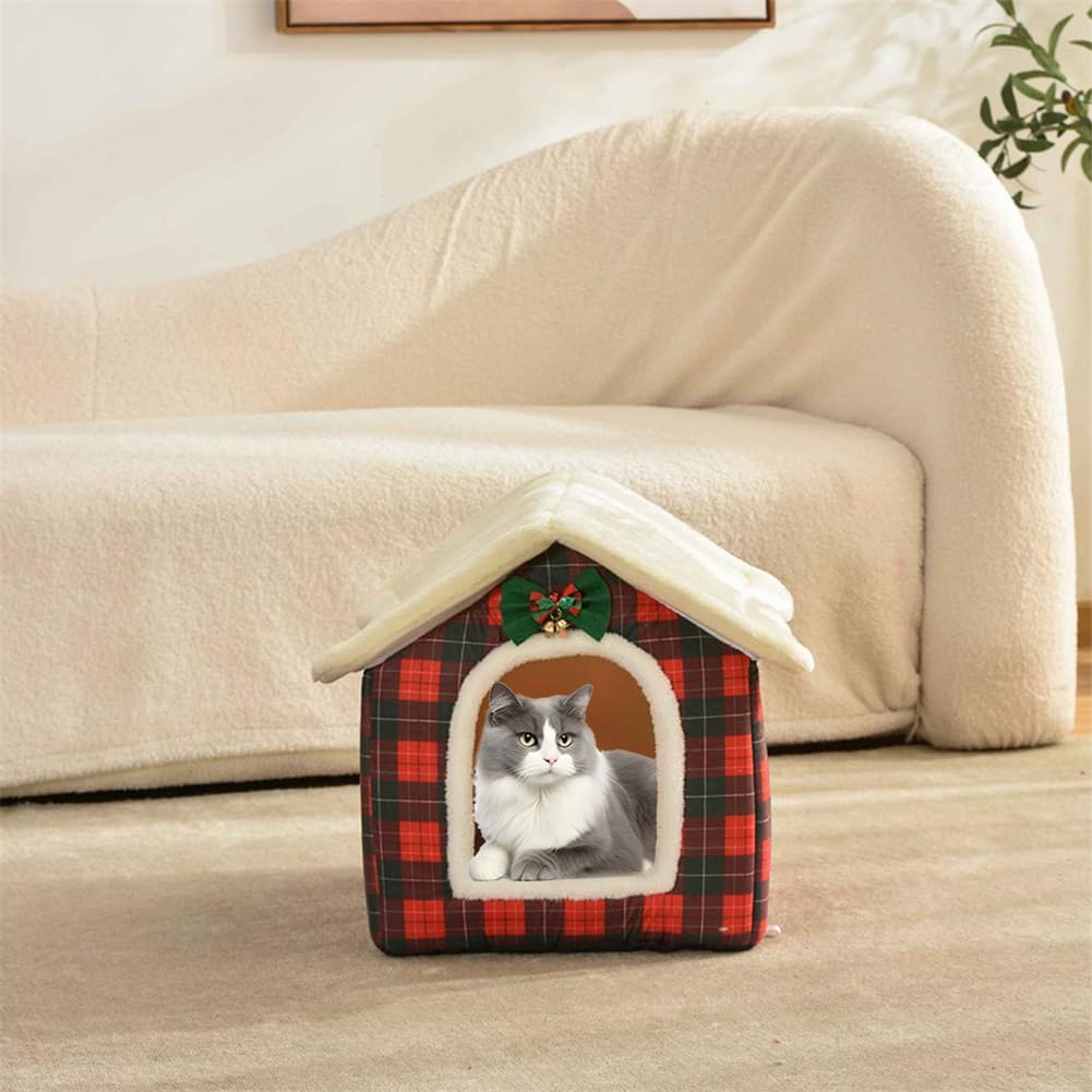 Christmas Cat Tent Cat Bed Cave(Christmas Plaid, L (20.5 X 17 X 19.7 Inch))