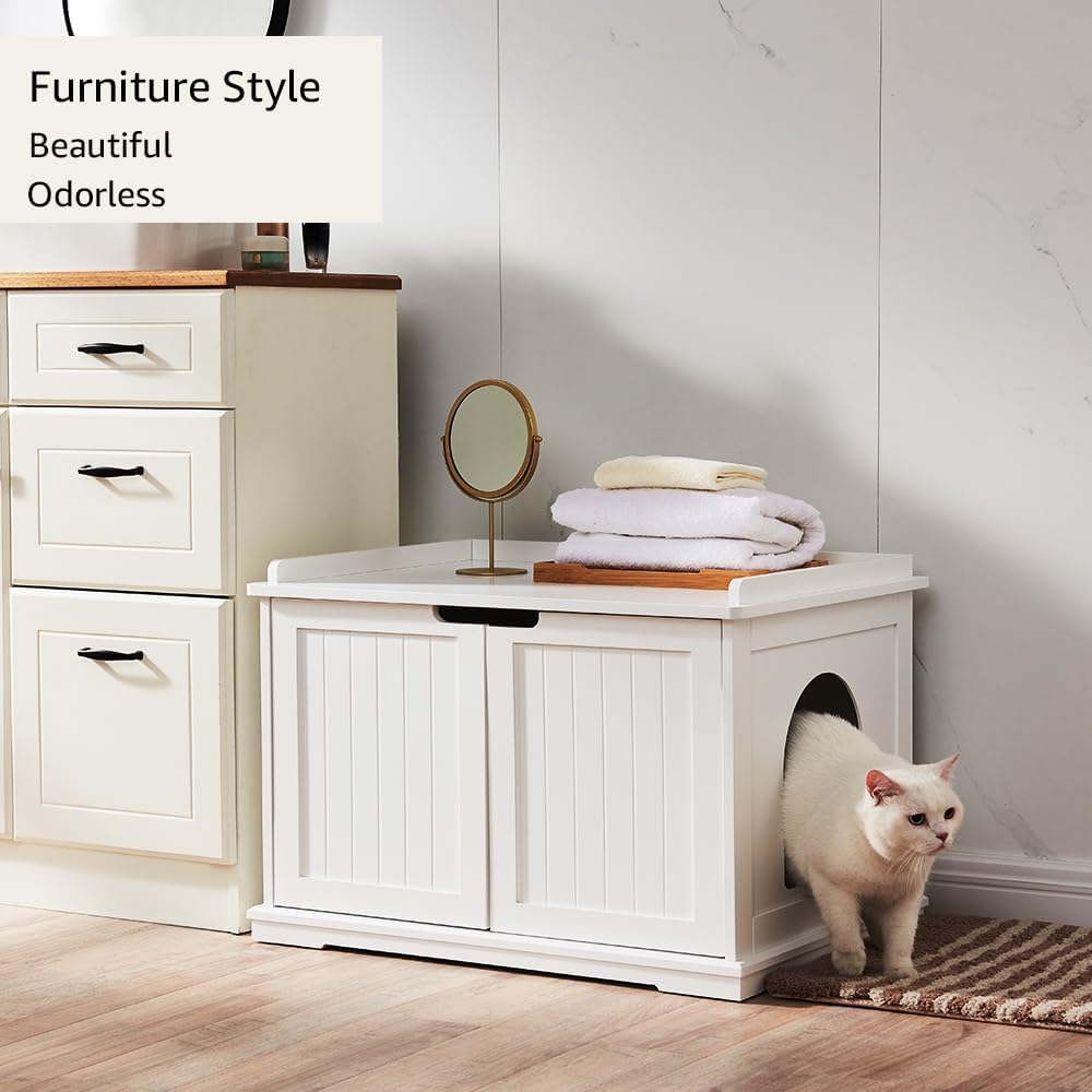 unipaws Cat Litter Box Enclosure Furniture, Hidden Litter Box Cover