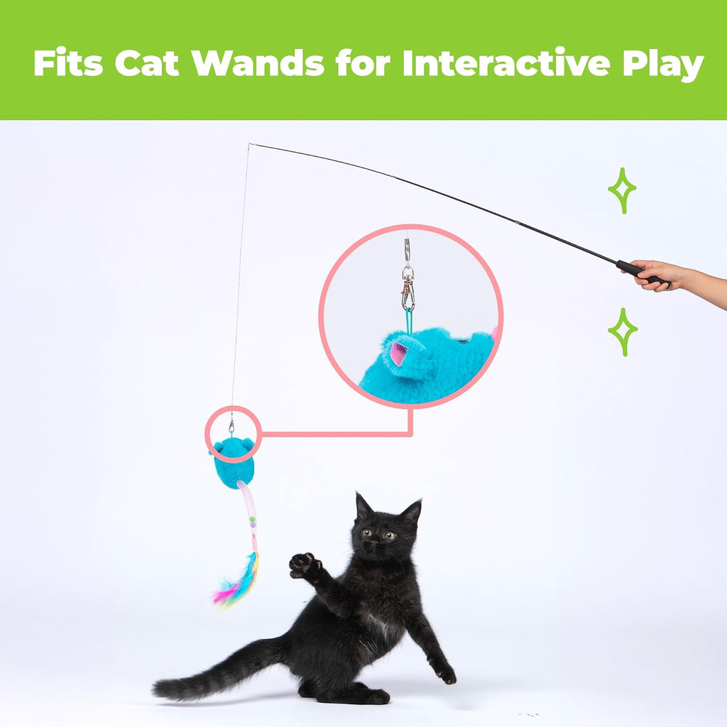 Catify Interactive Cat Toy - Squeaking Mice Set, Blue & Fuchsia