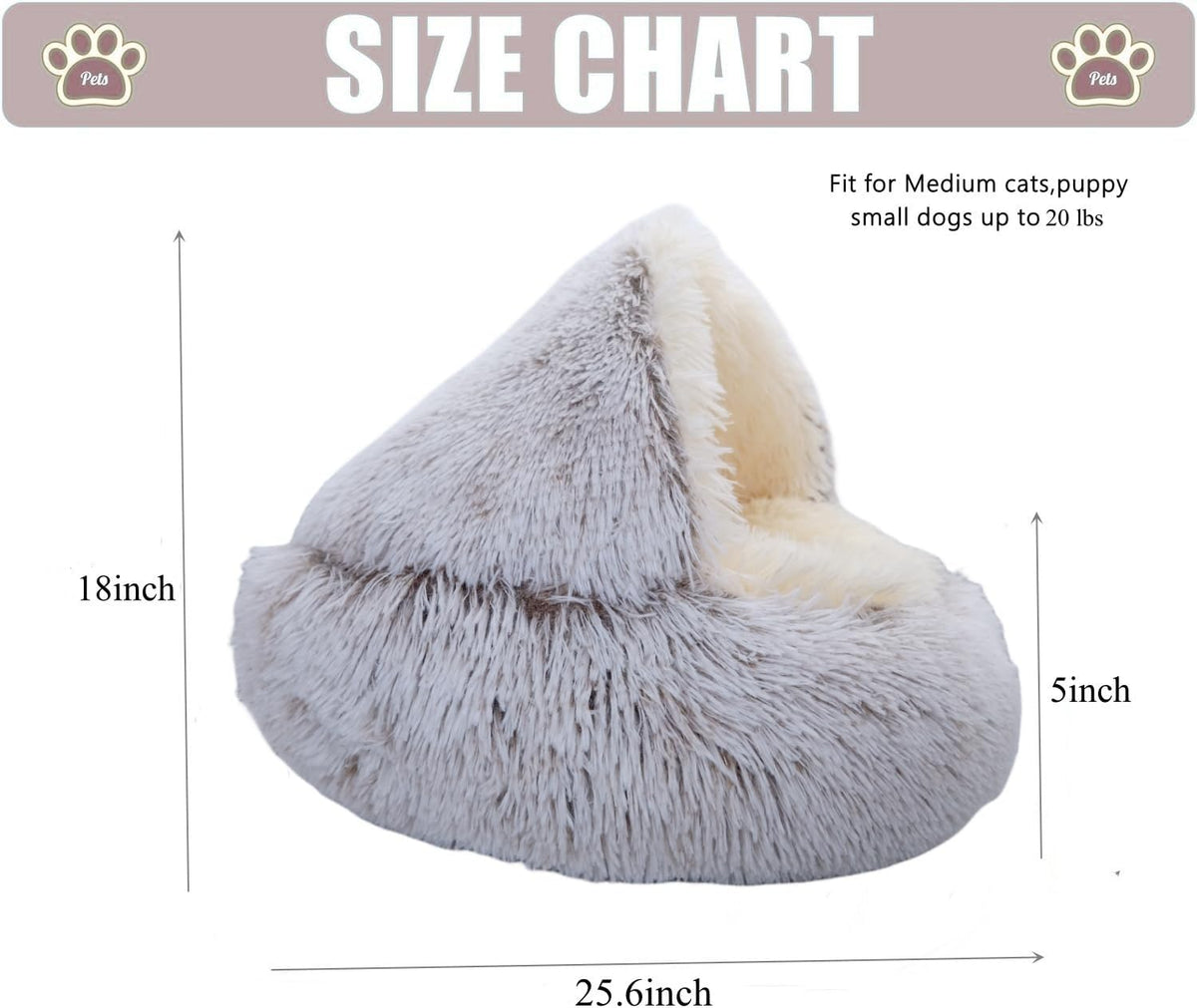 ZaneSun Calming Round Dog Beds &Cat Cave Bed with Hooded Cover,Plush Fluffy Dog Bed Anti-Anxiety Cat Cave Bed,Waterproof Bottom Washable (Coffee, 25.6X 25.6inch)