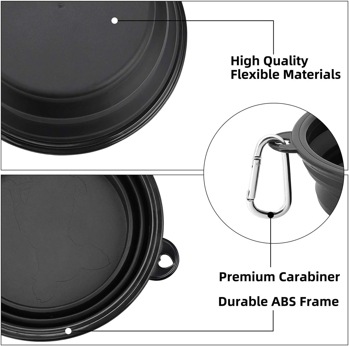 Kytely Large Collapsible Dog Bowls 2 Pack, 34oz Foldable Dog Travel Bowl | Portable Dog Water Food Bowl with Clasp, Pet Cat Feeding Cup Dish for Traveling, Walking, Parking 