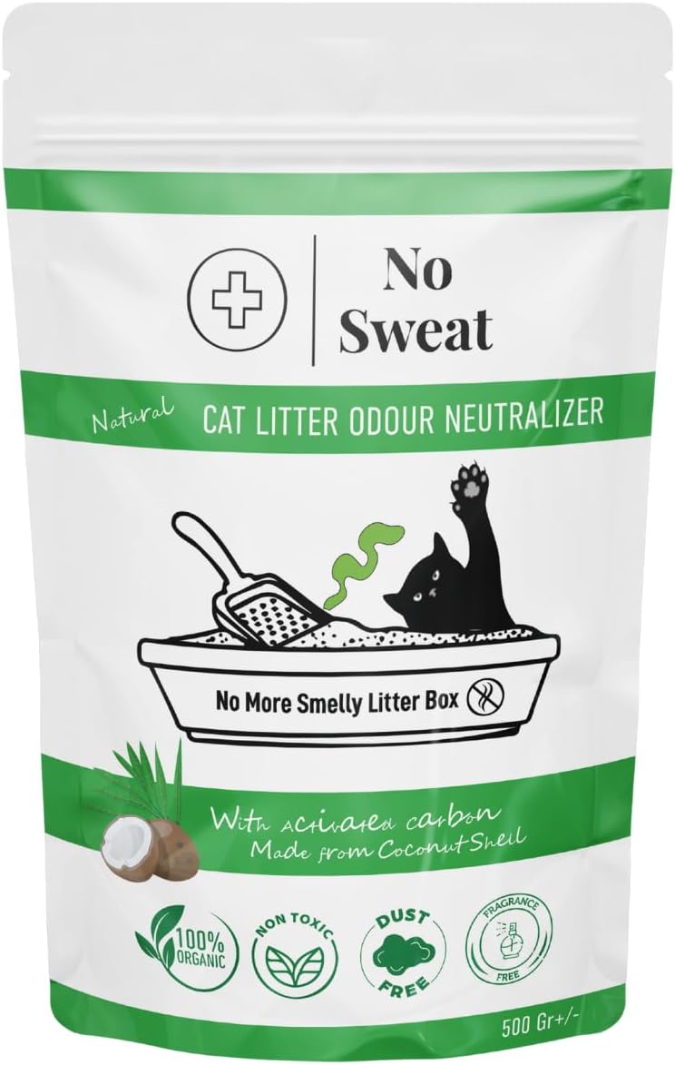 No Sweat Activated Carbon Cat Litter Odour Neutralizer-Made Of Coconut Shell-All Natural-No Chemical,Toxic Ingredients-Unscented-Planet Friendly-Economy Pack-500 GR- Packing May Vary