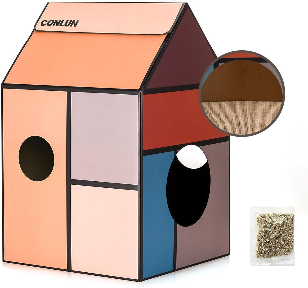 Conlun 2-in-1 Cat House Cardboard Scratching Pad Indoor Cave <13 lbs