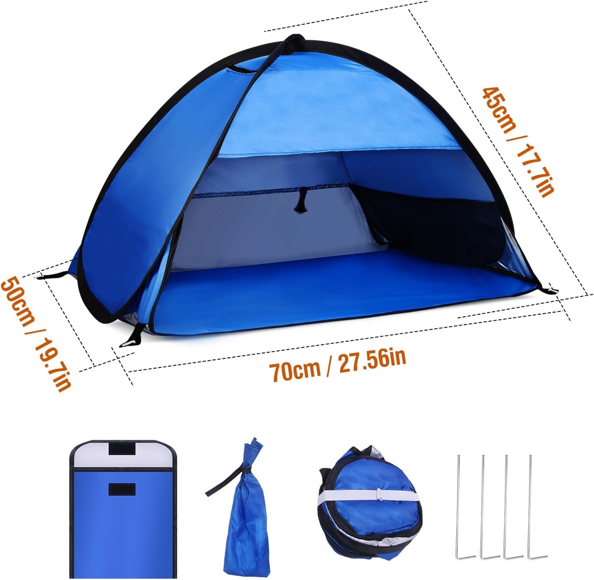 Beach Sun Shelters, Instant Sun Shade Canopy Head PopUp Canopy Automatic Shade Tent for Camping, Portable Windproof Waterproof with Mobile Phone Stand with Tent Nails, with Breathable Mesh, 70cm