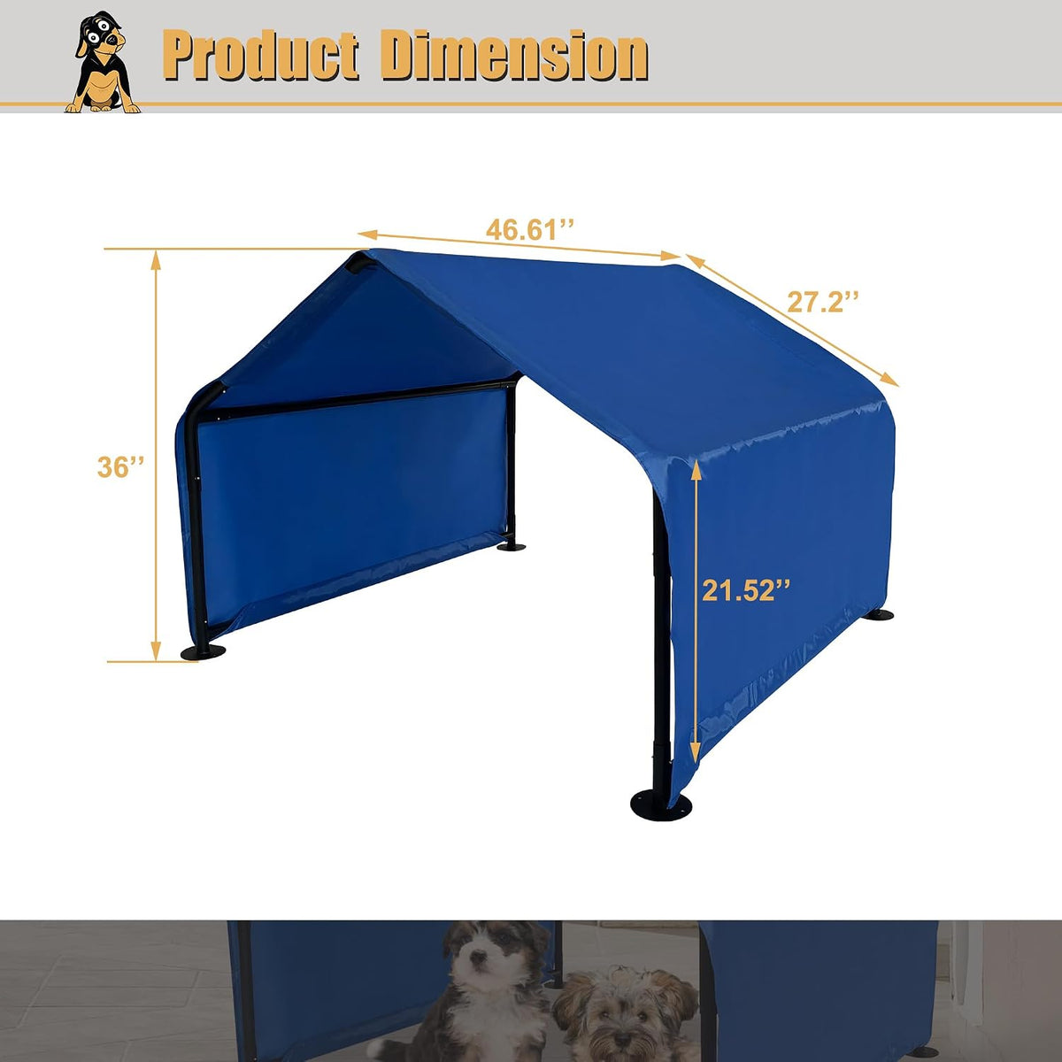 Outdoor Pet Shade Dog Shade Shelter, Versatile Pet Canopy Tent Pet Awning for Dogs, Cats, Small Animals and Livestock, 4'x4'x3' Waterproof, Sun Protection, Blue