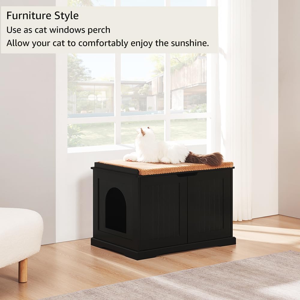 unipaws Cat Litter Box Enclosure Furniture, Hidden Litter Box Cover