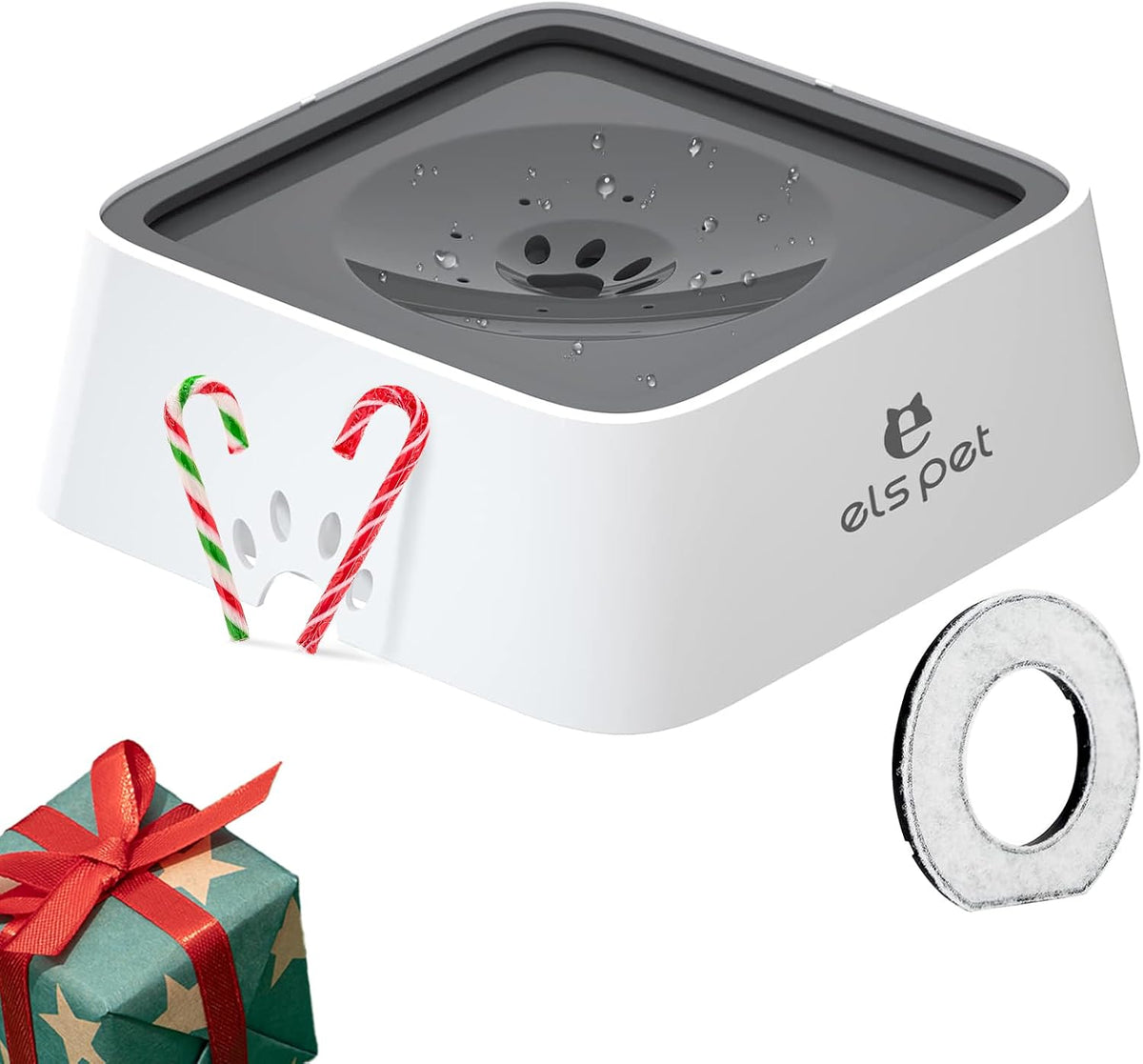 ELS PET Grey 70oz 2L No Spill Dog Cat Bowl Carbon Filter Water Dispenser | 70oz 2l, floating disk slow drink, activated carbon filter, dual spill proof, anti slip, dishwasher safe, medium large dogs 