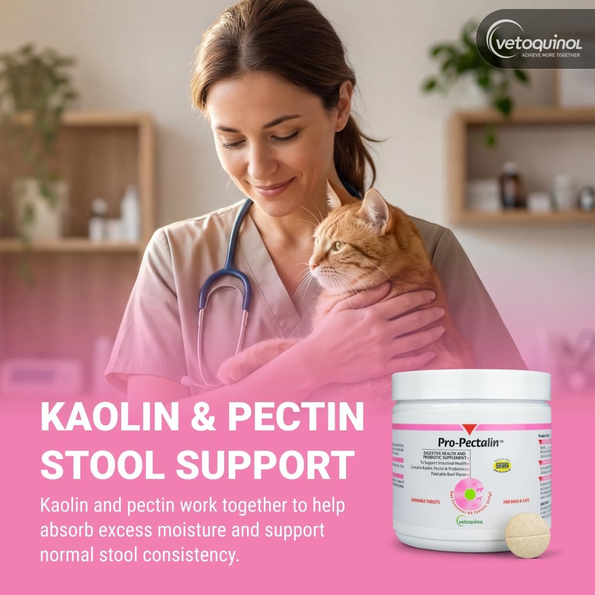 Vetoquinol Pro-Pectalin Chewable Probiotic for Pets, 60 Count