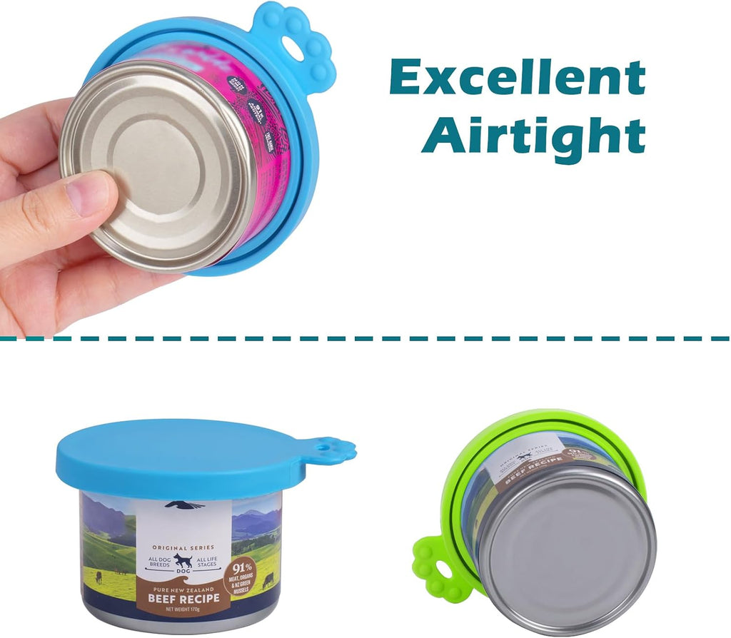 PetBonus 2 Packs Pet Food Can Covers Lids, Universal Size for Dog Cat Food | Silicone, 1 fit 3 Standard Size Can Tops, Can Topper for Wet Food, BPA Free, Dishwasher Safe, Blue Green 