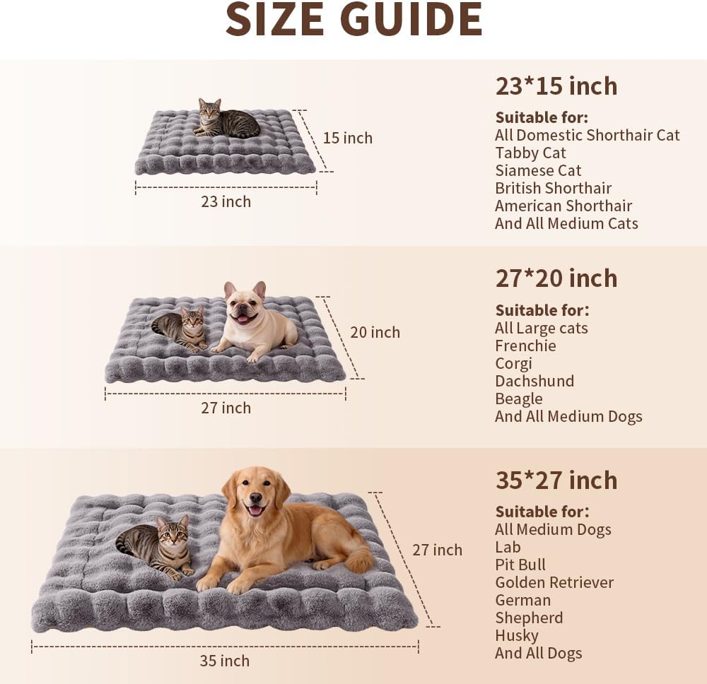 SOMAHE Plush Dog Bed Mat, Machine Washable, Large 35x27 Dark Grey
