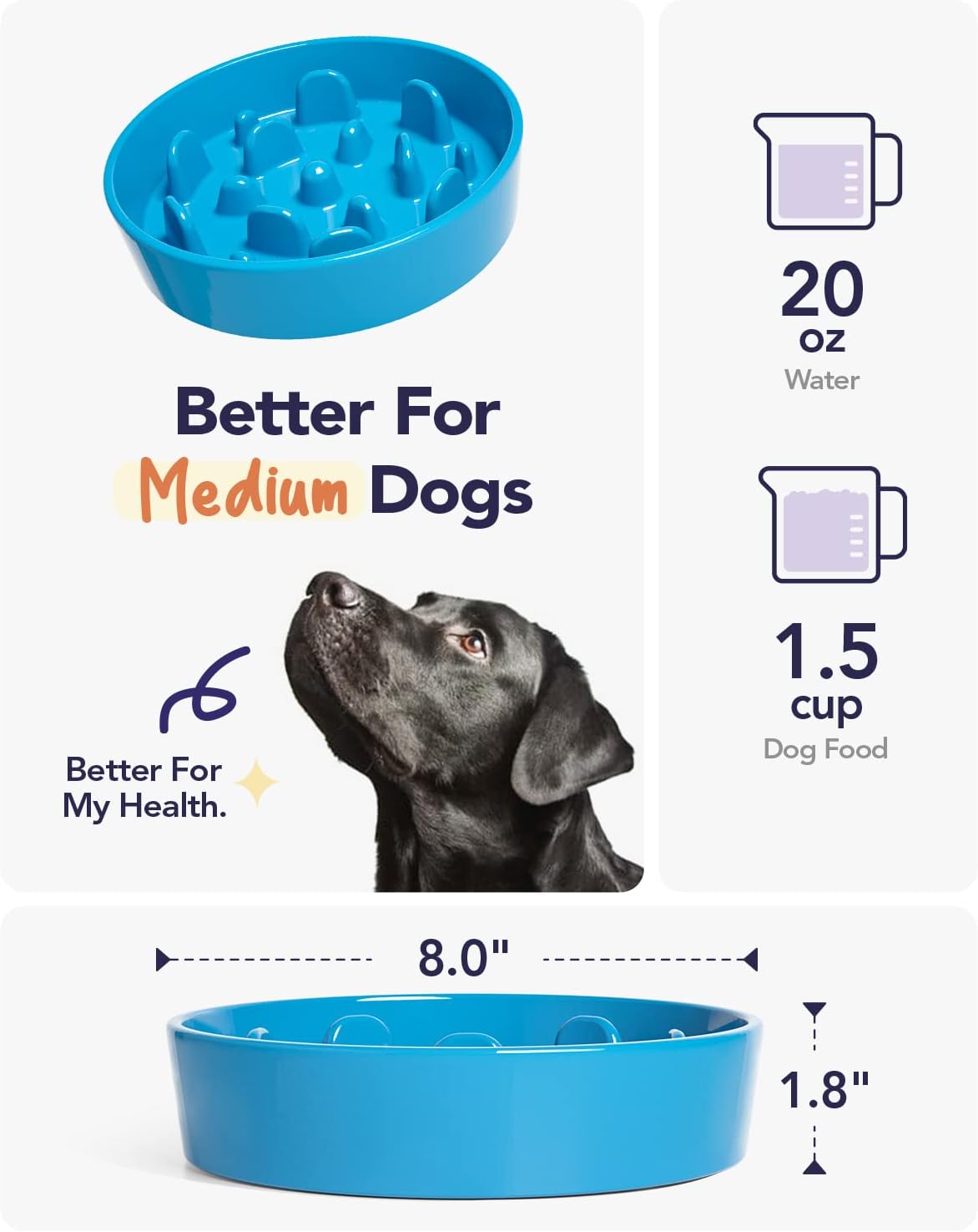 LE TAUCI Dog Bowls Slow Feeder Ceramic, 1.5 Cup Slow Feeding Bowl for Small and Medium Breed, Puzzle Dog Food Bowl for Fast Eater, Vortex Blue 