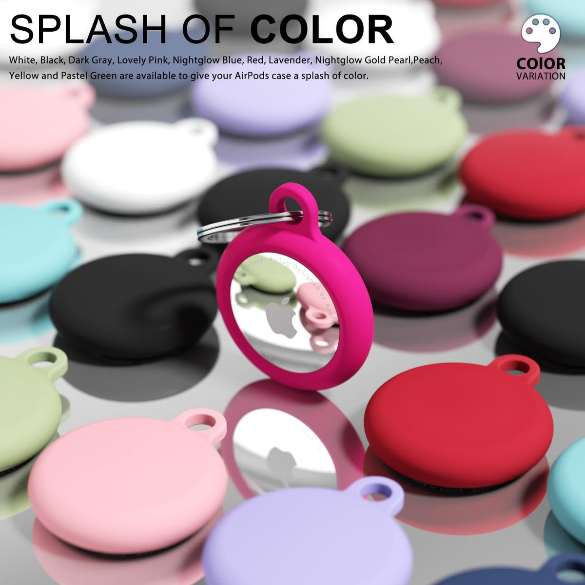 oakxco for Airtag Keychain Silicone, Airtag Holder with Key Ring, Air Tag Cover Cute Accessories for Kids, Luggage, Car Dog Collar, Car, Compatible with Apple Airtag Case Waterproof Tracker, Hot Pink