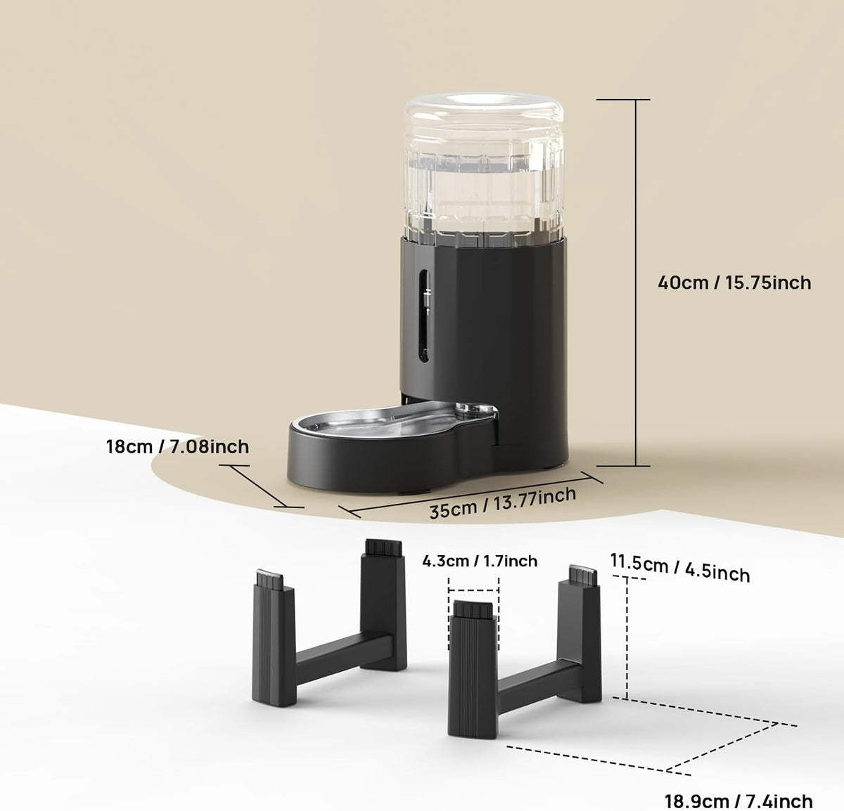 CZPET Gravity Dog Water Bowl Dispenser, Wider Mouth (8L+Stand, Black)
