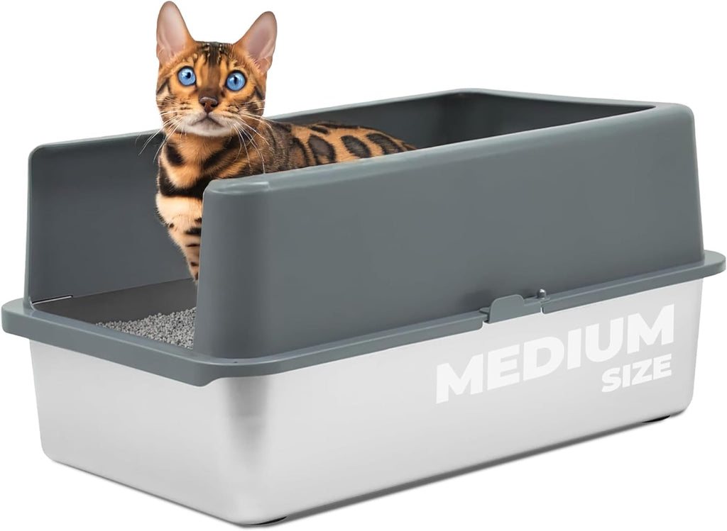 iPrimio Stainless Steel Cat Litter Box, Medium 20" x 14.2" with Enclosure | Rust Proof Steel Pan With a 6 Inch Detachable Enclosure | Steel Never Absorbs Odor, Stains or Bacteria