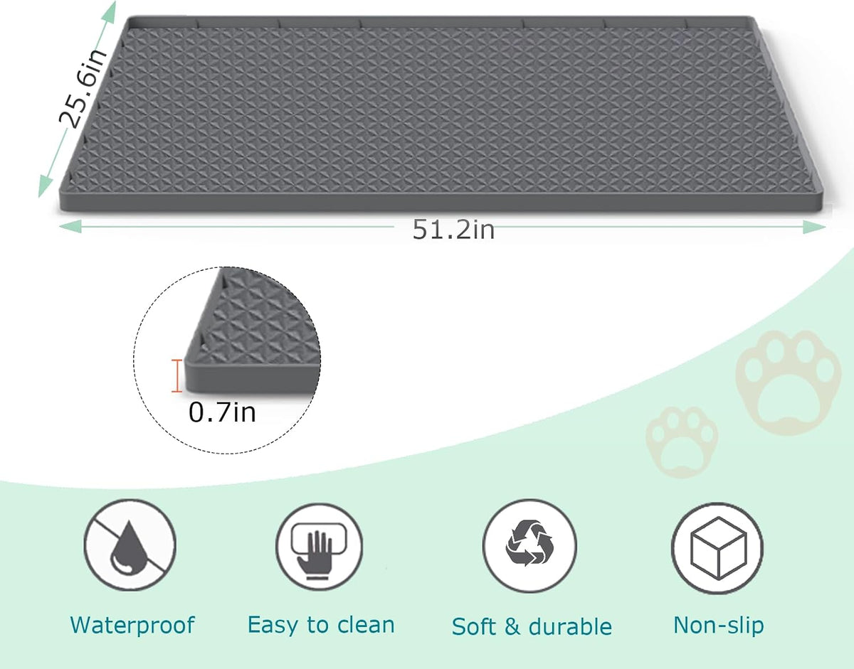 Cat Litter Mat for Litter Box, Silicone Large Cat Litter Trapping Mat - 51.2x25.6 in, Waterproof & Non-Slip, Durable & Easy Clean, Gray