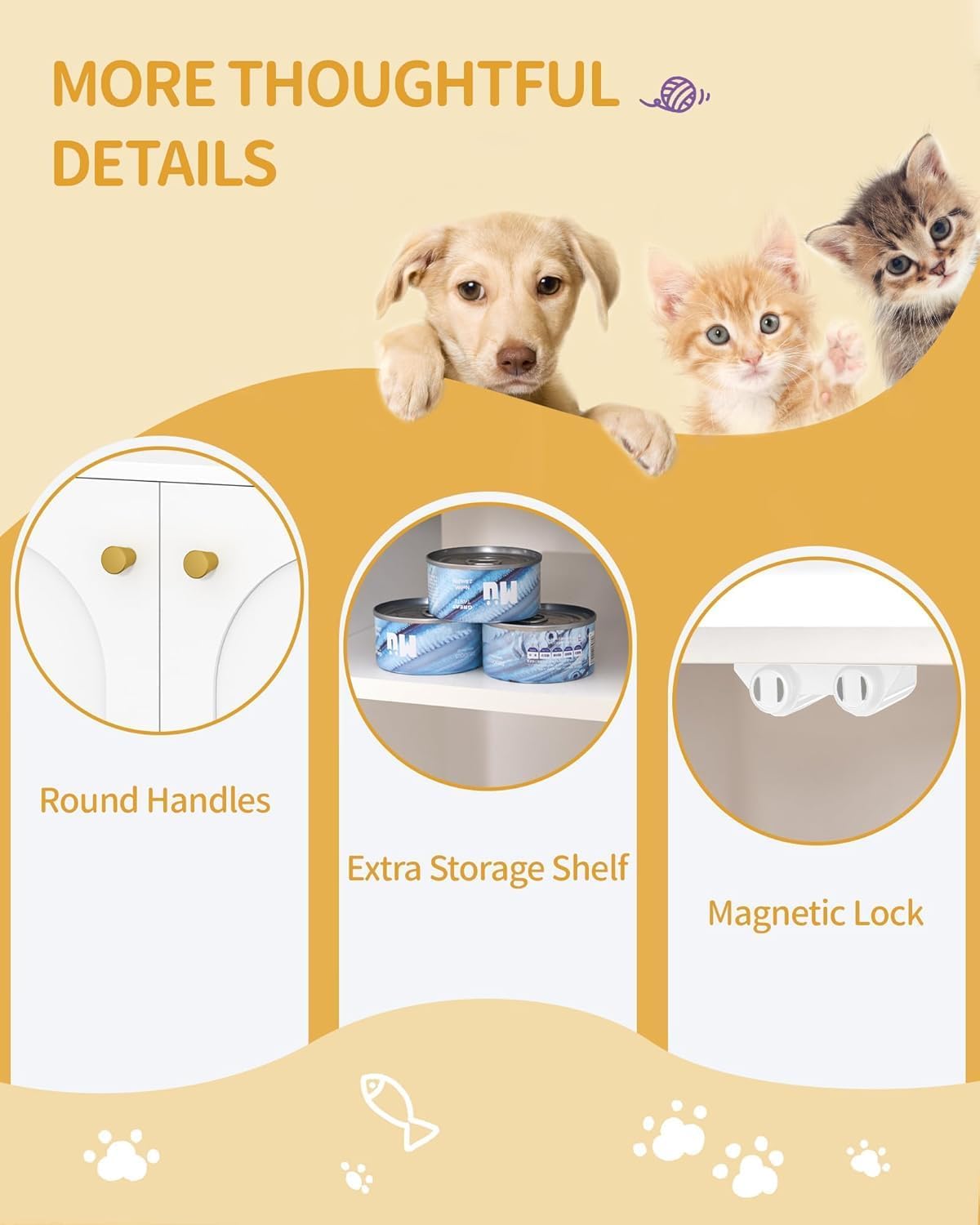 Hzuaneri Cat Litter Box Enclosure,Hidden Litter Box Furniture with Storage | Large Wooden Cabinet with Sisal Mat, Modern Cat Washroom for Living Room, Bedroom, Entryway, White and Gold CB84903A