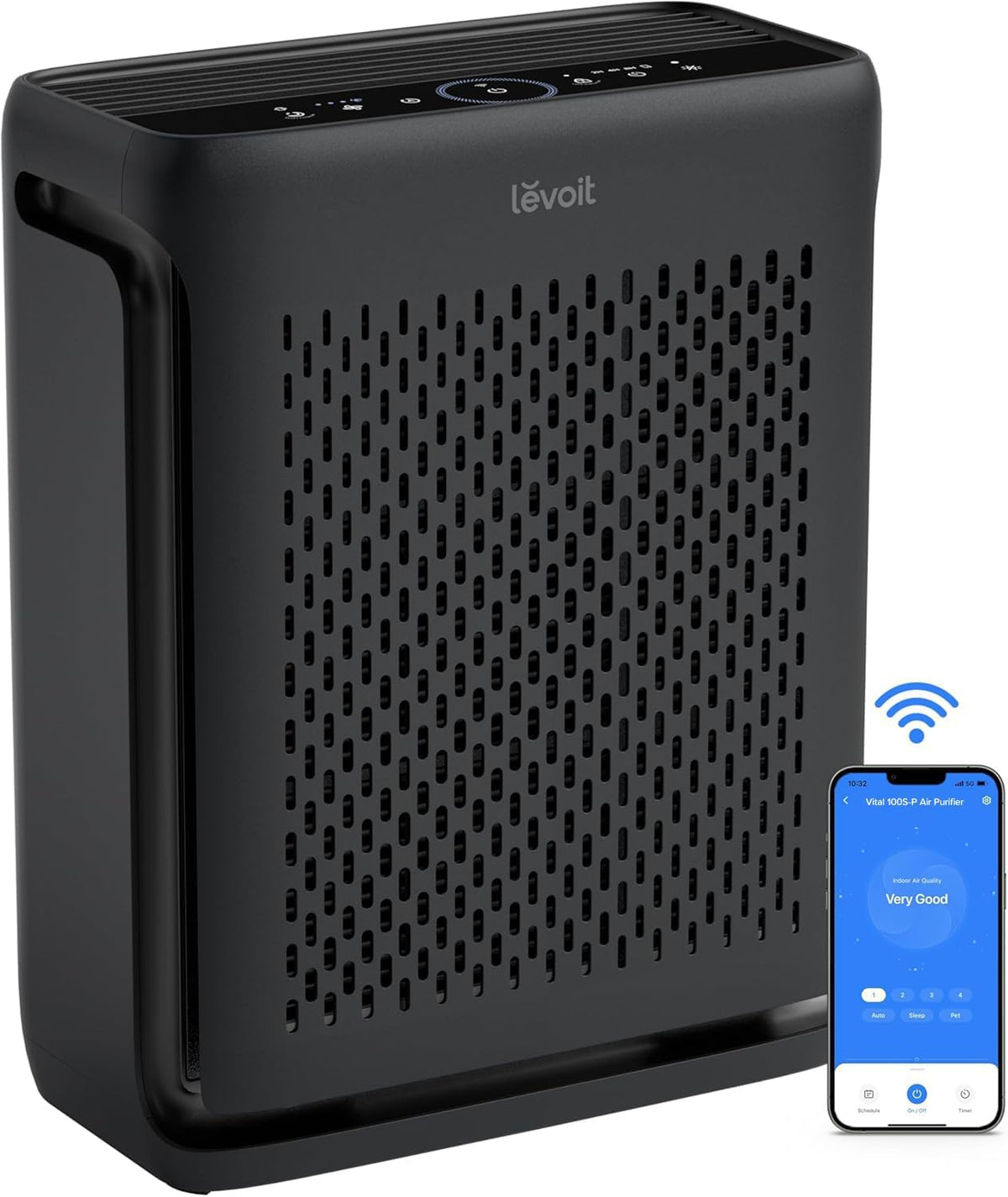 LEVOIT Air Purifier for Home Pets Bedroom Up to 1073Ft² Washable Pre-Filter | Quiet HEPA Sleep Mode for Pets, Allergens, Dust, Pollen, Smoke, Smart Air Quality Monitor, AHAM VERIFIDE, Vital 100S-P, Black