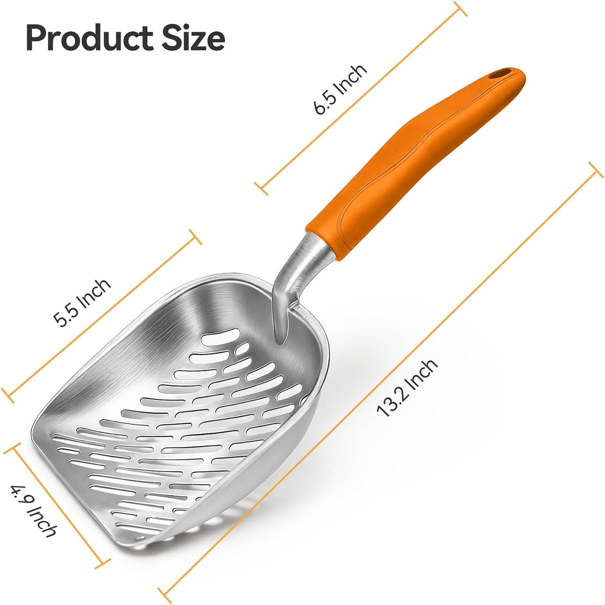 Cat Litter Scoop, Large Long Handle Kitty Metal Scooper | Heavy Duty Aluminum Deep Sifter, Ergonomic Non-Slip Grip, Rustproof Durable Poop Cleaner for Cat Litter Box