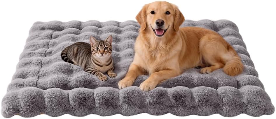 SOMAHE Plush Dog Bed Mat, Machine Washable, Large 35x27 Dark Grey