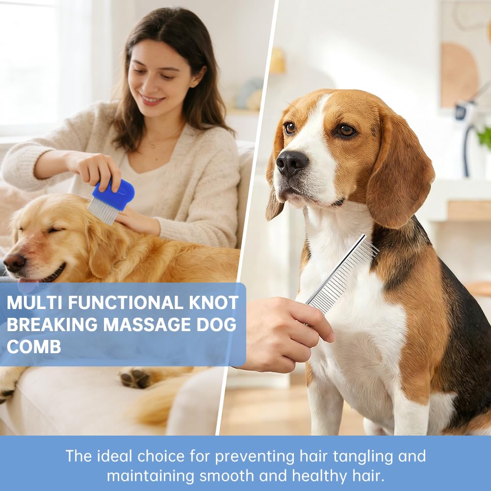 7PCS Pet Grooming Comb Set, Stainless Steel Flea Lice Tick Removal Combs