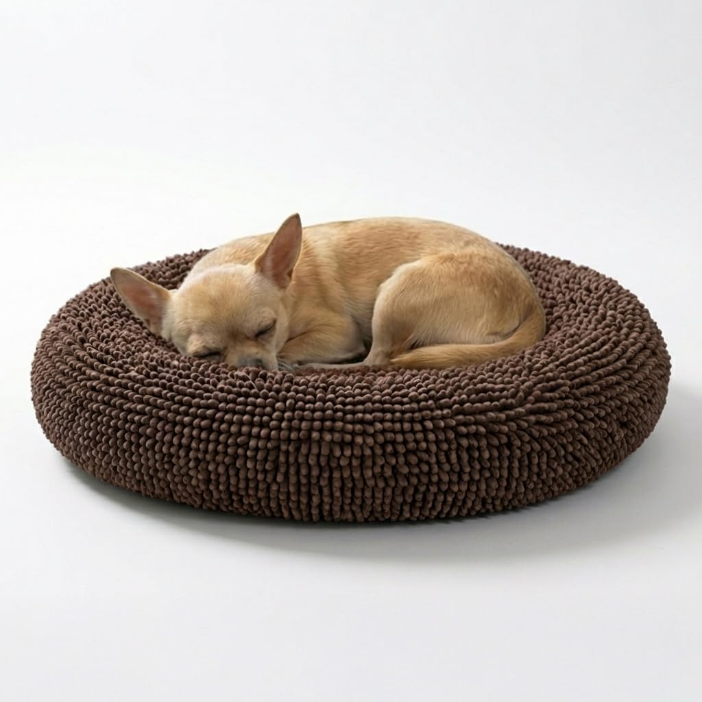 Muddy Mat® Cloud K-9 Bed for Dogs & Cats, Soft & Relaxing Donut Dog Bed, Chenille Material, Removable Cover, Washable & Dryer Safe–Brown Small(25'x25')