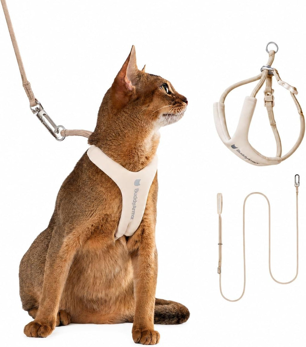 Escape Proof Cat Harness and Leash Set, Y Shape Cat Harness Adjustable Anti-Choke Soft Padded Vest Harness Hands Free Cat Rope Leash and Harness Set for Kitten Cats≤26lbs (Earth, S)