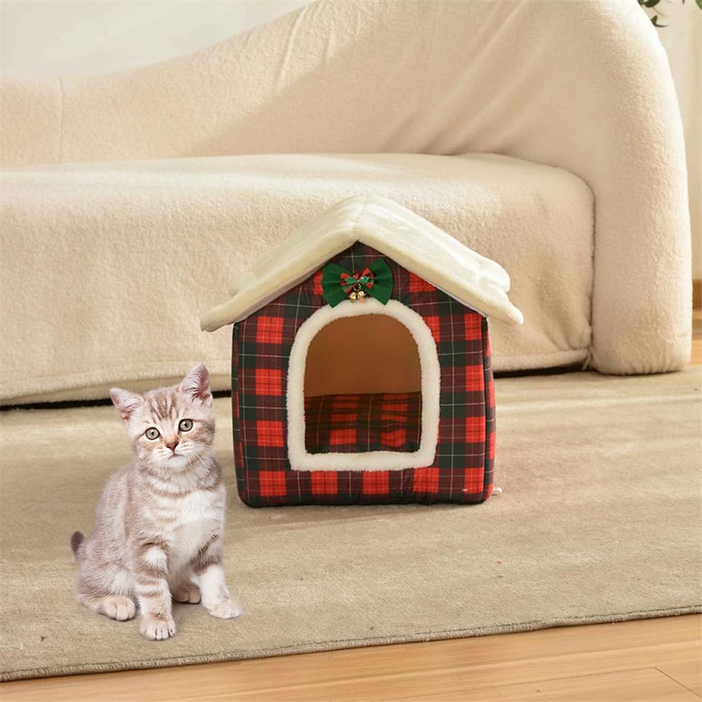 Christmas Cat Tent Cat Bed Cave(Coffee, S(15.7 X 12.6 X 13.8 Inch))