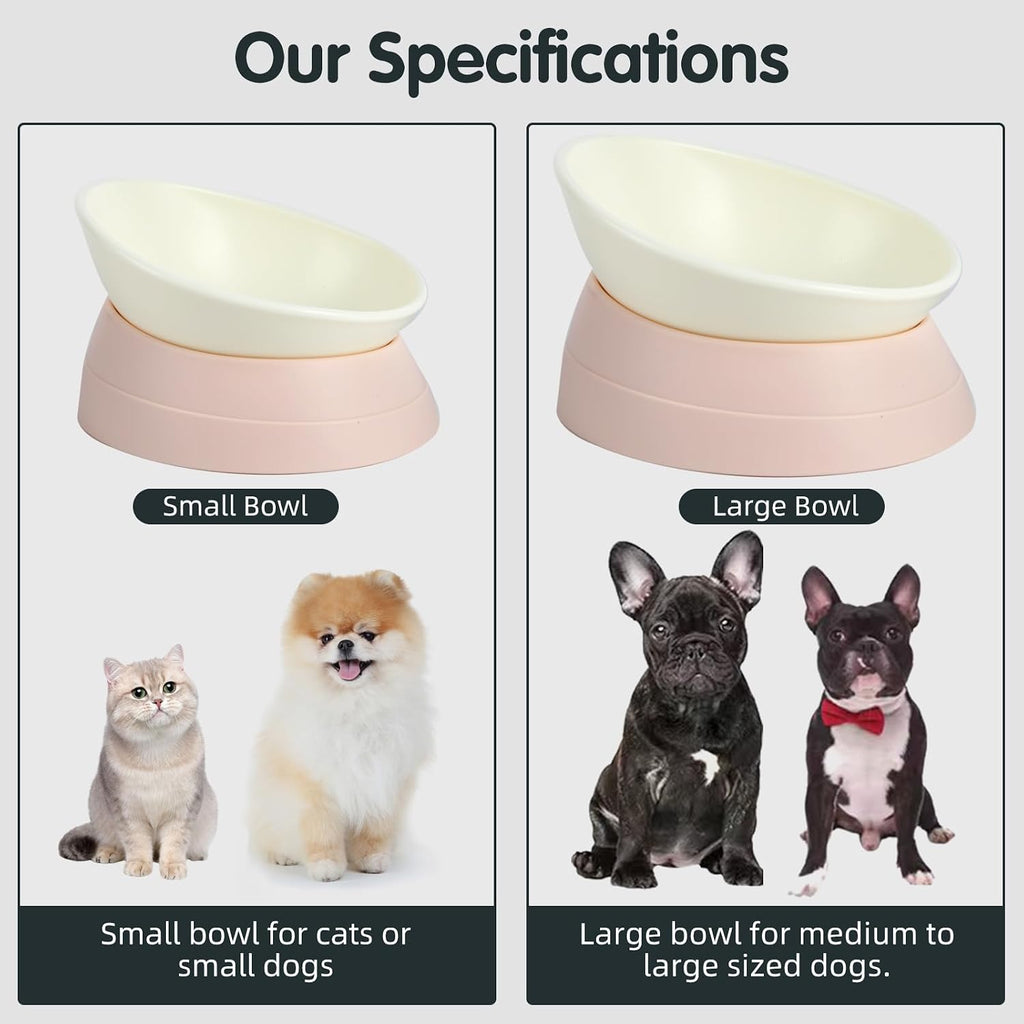 Bulldog Bowl Anti-Slip Dog Cat Dish Detachable Rubber Dog Bowl Pet Sterile Tilted Pet Feeder Slope Base (Lightpink, 2 Cup (Small/Medium Dog)) 