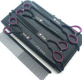 7.0 inches Professional Dog Grooming Scissors Set Straight & thinning & Curved & chunkers & comb 5pcs in 1 Set for left-handed & right handed Black