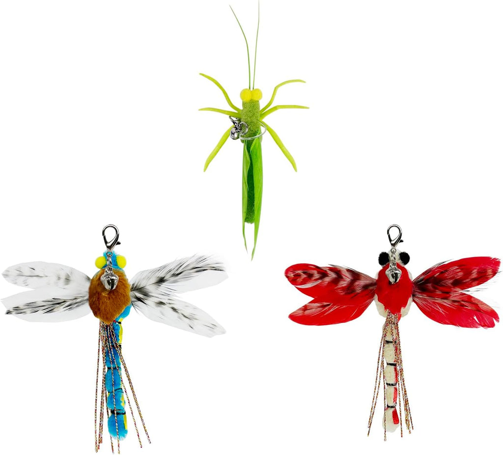 TTcat Cat Feather Wand Toys,Retractable Wand Toy with 3 Simulation Insects Dragonfly Grasshopper Refills,Interactive Cat Toy Kitten Toy for Indoor Cats to Play Chase Exercis.